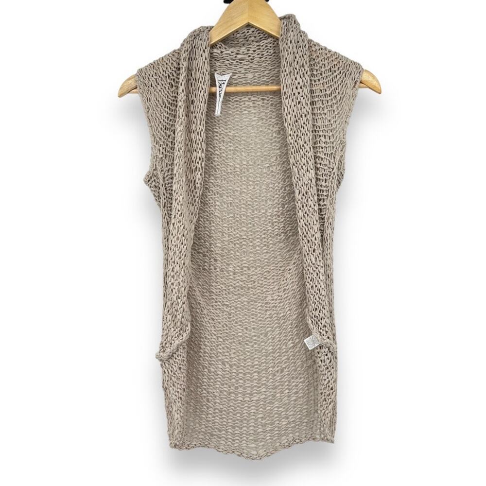 Future Paradise Open Knit Weave Cap Sleeve Waterfall Open Cardigan Women's S Tan